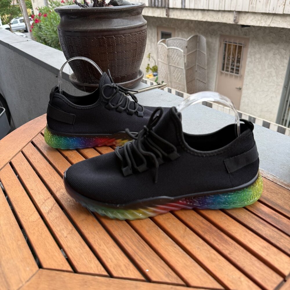 Wanted Womens Black Sneakers With Rainbow Soles